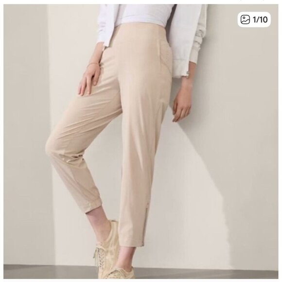 ATHLETA Size 16T Tall Abalone Cream Ivory Nylon Jogger Pants Zip Pockets Zip Ank - Picture 1 of 8